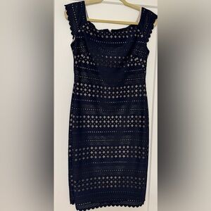 Eliza J Navy and Beige Cutout Cocktail Dress